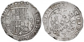Fernando e Isabel (1474-1504). 2 reales. Granada. (Cal-505 var). (Lf-G4.3.24). Anv.: (F)ERNANDV (...) ELI. Rev.: + (RE)X: ET REGI(NA: CA)ST· IEG. Ag. ...