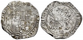 Fernando e Isabel (1474-1504). 2 reales. Granada. (Cal-506 var). (Lf-G4.3.29). Anv.: (FE)RNANDVS : ET (ELI)SABE. Rev.: + REX : ET REGINA : CAST : LEGI...