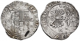 Fernando e Isabel (1474-1504). 2 reales. Granada. (Cal-506 var). (Lf-G4.329). Anv.: FERNAND(VS ): ET : (ELISA)BEL. Rev.: (+ REX : ET REGI)NA : CA(ST) ...