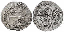 Fernando e Isabel (1474-1504). 2 reales. Segovia. (Cal-507 var). (Lf-no cita). Anv.: (FE)RNANDVS : ET ELISABET. Rev.: (Tres puntos) REX · ET L : REGIN...