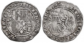 Fernando e Isabel (1474-1504). 2 reales. Segovia. (Cal-507 var). Anv.: FERNANDVS: (ET): ELISABE. Rev.: (+ RE)X: ET: REGINA: CASTELE: LEGIO:. Ag. 6,69 ...