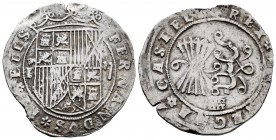 Fernando e Isabel (1474-1504). 2 reales. Segovia. (Cal-507 var). (Lf-G5.3.12). Anv.: FERNANDVS * E(T) * ELIS. Rev.: * REX * (ET RE)GINA * CASTE L(EG)....