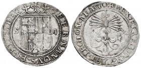 Fernando e Isabel (1474-1504). 2 reales. Sevilla. (Cal-514). (Lf-G6.0.1). Anv.: FERNANDVS· ET· ELISABE. Rev.: + REX· ET REGINA· CAST· LEGION· ARAGO. A...