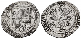 Fernando e Isabel (1474-1504). 2 reales. Sevilla. (Cal-514). (Lf-G6.0.1). Anv.: ...ELISABET· DEI· G. Ag. 5,49 g. Escudo entre S - II. Sin ensayador d ...