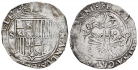 Fernando e Isabel (1474-1504). 2 reales. Sevilla. (Cal-516). (Lf-G6.4.21). Anv.: ...·DE. Rev.: ...(LEGI)ONIS. Ag. 6,76 g. Escudo entre S - II. Estrell...