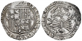 Fernando e Isabel (1474-1504). 2 reales. Sevilla. (Cal-523). (Lf-no cita). Anv.: ...LISABE. Rev.: ...LEGIO. Ag. 6,92 g. Escudo entre S - II. Ensayador...