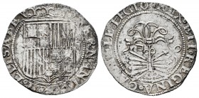 Fernando e Isabel (1474-1504). 2 reales. Sevilla. (Cal-523). (Lf-G6.5.4). Anv.: ...ELISABE. Rev.: ...CASTELE· LEGIO: ARA. Ag. 6,85 g. Escudo entre S -...