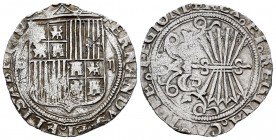 Fernando e Isabel (1474-1504). 2 reales. Sevilla. (Cal-523). (Lf-G6.5.29). Anv.: ...ELISABET: D. Rev.: ...LEGIONI . Ag. 6,83 g. Escudo entre S - II. E...