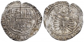 Fernando e Isabel (1474-1504). 2 reales. Sevilla. (Cal-525). (Lf-no cita). Ag. 6,82 g. Escudo entre S y II. Ensayador d cuadrada a la izquierda del yu...