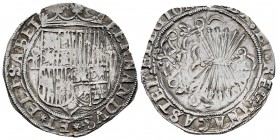 Fernando e Isabel (1474-1504). 2 reales. Toledo. (Cal-528 var). (Lf-no cita). Anv.: FERNANDVS * ET * ELISABET. Rev.: (+ R)EX · ET · REGINA· CASTE LEGI...