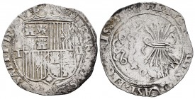 Fernando e Isabel (1474-1504). 2 reales. Toledo. (Cal-528 var). (Lf-no cita). Anv.: FERNANDVS: E(T ELI)SABET: D: (G). Rev.: (+) REX: ET ( RE)GIN(A: )C...