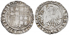 Fernando e Isabel (1474-1504). 2 reales. Toledo. (Cal-528 var). (Lf-G7.1.3 var). Anv.: (FERN)ANDVS·:· ET ELISABET ·. Rev.: + REX : ET : REGINA : CASTE...