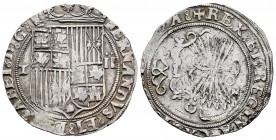 Fernando e Isabel (1474-1504). 2 reales. Toledo. (Cal-528 var). (Lf-G7.1.8). Anv.: FERNANDVS : ET : E(LI)SABET : D : G :. Rev.: + REX : ET : REGINA (....