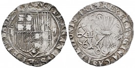 Fernando e Isabel (1474-1504). 2 reales. Toledo. (Cal-531 var). (Lf-G7.2.6). Anv.: : FERNANDVS :· ET ·: ELISABE G. Rev.: + REX . ET . REGINA . CAST . ...