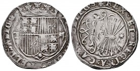 Fernando e Isabel (1474-1504). 2 reales. Toledo. (Cal-531). (Lf-G7.2.7). Anv.: ...ELISABE· D· G. Rev.: + REX· ET· REGINA: CASTELE LEG ·S·. Ag. 6,74 g....
