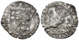 Fernando e Isabel (1474-1504). 2 reales. Toledo. (Cal-531 var). Ag. 6,79 g. Escudo entre T y II. Corona decorada por 4 puntos. M superada por estrella...