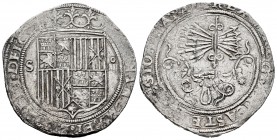 Fernando e Isabel (1474-1504). 4 reales. Sevilla. (Cal-561). (Lf-H5.5.2). Ag. 13,66 g. Escudo entre S - IIII. Estrella a derecha del yugo y flechas. M...
