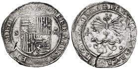 Fernando e Isabel (1474-1504). 4 reales. Sevilla. (Cal-561 var). (Lf-H5.5.8 var). Anv.: FERNANDVS· ET· EL(IS)ABET· D. Rev.: + REX· ET REGINA· CAS(T) (...
