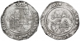Fernando e Isabel (1474-1504). 4 reales. Sevilla. (Cal-561). (Lf-H5.5.16). Rev.: + (REX) ET REGINA CAST LEGION (AR)AGO. Ag. 13,68 g. Escudo entre S fl...