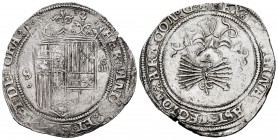 Fernando e Isabel (1474-1504). 4 reales. Sevilla. (Cal-561 var). (Lf-H5.5.25 var). Anv.: FERNAND(VS): ET· ELIS(AB)ET: DEI GRA:. Rev.: + REX: E(T R)EGI...