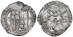 Fernando e Isabel (1474-1504). 4 reales. Sevilla. (Cal-565). (Lf-H5.6.3). Ag. 13,66 g. Escudo entre IIII - S. Ensayador d cuadrada bajo el yugo y flec...