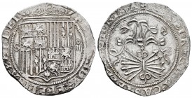 Fernando e Isabel (1474-1504). 4 reales. Sevilla. (Cal-564). (Lf-H5.6.5). Anv.: ...ELISABET· DEI. Rev.: ...LEGIONIS· A. Ag. 13,78 g. Escudo entre S - ...