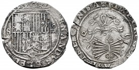 Fernando e Isabel (1474-1504). 4 reales. Sevilla. (Cal-564). (Lf-H5.6.8). Rev.: ...LEGIONIS· A. Ag. 13,64 g. Escudo entre S - IIII. Ensayador d cuadra...