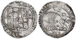 Fernando e Isabel (1474-1504). 4 reales. Sevilla. (Cal-564 var). (Lf-no cita). Ag. 13,68 g. Escudo entre S - IIII. Sin águilas en las armas de Sicilia...