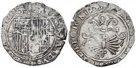 Fernando e Isabel (1474-1504). 4 reales. Sevilla. (Cal-564). (Lf-H5.6.14). Rev.: ...LEGIONIS· A. Ag. 13,76 g. Escudo entre S - IIII. Ensayador d cuadr...