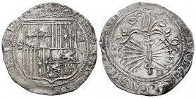 Fernando e Isabel (1474-1504). 4 reales. Sevilla. (Cal-564). (Lf-H5.6.16). Anv.: ...·DEI. Ag. 13,72 g. Escudo entre S - IIII. Ensayador d cuadrada baj...