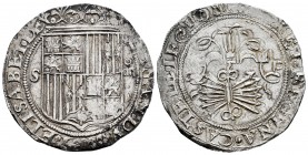 Fernando e Isabel (1474-1504). 4 reales. Sevilla. (Cal-564). (Lf-H5.6.21). Anv.: ...ELISABET· DE. Rev.: ...LEGION. Ag. 13,67 g. Escudo entre S - IIII....