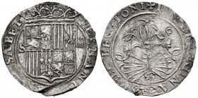 Fernando e Isabel (1474-1504). 4 reales. Sevilla. (Cal-564). (Lf-H5.6.21). Anv.: ...SABET·. Rev.: ...LEGIONI. Ag. 13,64 g. Escudo entre S - IIII. Ensy...