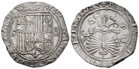 Fernando e Isabel (1474-1504). 4 reales. Sevilla. (Cal-564). (Lf-H5.6.26). Anv.: ...ELISABET·DEI. Rev.: ...LEGIONI. Au. 13,66 g. Escudo entre S - IIII...