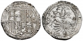 Fernando e Isabel (1474-1504). 4 reales. Sevilla. (Cal-564). (Lf-H5.6.28). Anv.: ...·D. Rev.: ...LEGIONI. Ag. 13,71 g. Escudo entre S - IIII. Ensayado...