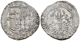 Fernando e Isabel (1474-1504). 4 reales. Sevilla. (Cal-564). (Lf-H5.6.29). Rev.: ...LEGION. Ag. 13,67 g. Escudo entre S - IIII. Ensayador d cuadrada a...