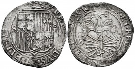 Fernando e Isabel (1474-1504). 4 reales. Sevilla. (Cal-564). (Lf-H5.6.38). Ag. 13,68 g. Escudo entre S - IIII. Doble acuñación del ensayador d cuadrad...