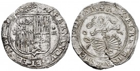 Fernando e Isabel (1474-1504). 4 reales. Sevilla. (Cal-564). (Lf-H5.6.40). Ag. 13,66 g. Escudo entre S - IIII. Ensayador a izquierda del yugo y flecha...