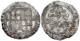 Fernando e Isabel (1474-1504). 4 reales. Sevilla. (Cal-564). (Lf-H5.6.51). Anv.: ...ELISABET D. Rev.: ...LEGIONIS (...). Ag. 13,70 g. Escudo entre S -...