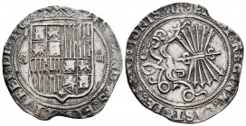 Fernando e Isabel (1474-1504). 4 reales. Sevilla. (Cal-564). (Lf-H5.6.60). Anv.: ...LISABET· DEI· G. Rev.: + EX... LEGIONIS· AR. Ag. 13,56 g. Escudo e...