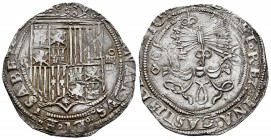 Fernando e Isabel (1474-1504). 4 reales. Sevilla. (Cal-564). (Lf-H5.6.63). Ag. 13,62 g. Escudo entre S - (IIII). Ensayador d cuadrada a izquierda del ...