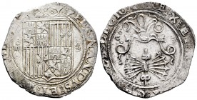 Fernando e Isabel (1474-1504). 4 reales. Sevilla. (Cal-565 var). (Lf-no cita). Ag. 13,43 g. Escudo entre IIII - S. Ensayador d cuadrada entre roeles a...