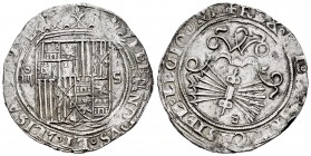 Fernando e Isabel (1474-1504). 4 reales. Sevilla. (Cal-565). (Lf-H5.6.16). Rev.: ...LEGIONI. Ag. 13,68 g. Escudo entre IIII - S. Ensyador d cuadrada b...