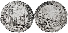 Fernando e Isabel (1474-1504). 4 reales. Sevilla. (Cal-565). (Lf-H5.6.66). Anv.: ...ELISABET: D. Rev.: ...LEGIONI. Ag. 13,69 g. Escudo entre IIII - S....