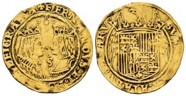 Fernando e Isabel (1474-1504). Doble excelente. Sevilla. (Cal-725). (Tauler). Ag. 6,86 g. Estrella flanqueda por 4 roeles, S flanqueada por 2 roeles e...