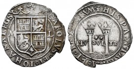 Juana y Carlos (1504-1555). 2 reales. México. (Cal-101). Anv.: CAROLVS · ET · IOHANA · REGS. Rev.: + HISPANIARVM · ET · IN(DI)ARVM. Ag. 6,82 g. Escudo...