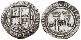 Juana y Carlos (1504-1555). 2 reales. México. (Cal-101). Anv.: CAROLVS · ET · IOHANA · REGES. Rev.: + HISPANIARVM · ET · INDIARVM. Ag. 6,84 g. Escudo ...