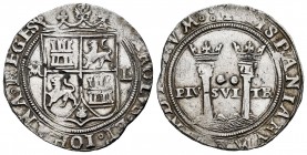 Juana y Carlos (1504-1555). 2 reales. México. (Cal-101). Anv.: CAROLVS · ET · IOHANA REGES. Rev.: + HISPANIARVM · ET · INDIARVM ·:. Ag. 6,86 g. Escudo...