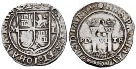 Juana y Carlos (1504-1555). 2 reales. México. (Cal-101). Anv.: CAROLVS · ET · IOHANA · REGS. Rev.: + HISPANIARVM · ET · INDIARVM ·:. Ag. 6,86 g. Escud...