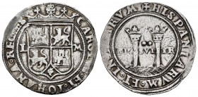 Juana y Carlos (1504-1555). 2 reales. México. (Cal-102). Anv.: CAROLVS · ET · IOHANA · REGES. Rev.: + HISPANIARVM · ET · INDIARVM. Ag. 6,86 g. Escudo ...