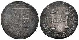 Juana y Carlos (1504-1555). 4 reales. México. P. (Cal-123). Ag. 11,96 g. Primera serie. Escudo entre M - P entre roeles. Sin mar bajo la cartela. Oxid...
